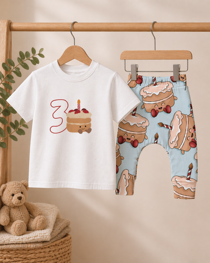 Cake Dot to Dot x JSD Collab Birthday Outfit – Embroidered Tee & Leggings Set (6m–10y)
