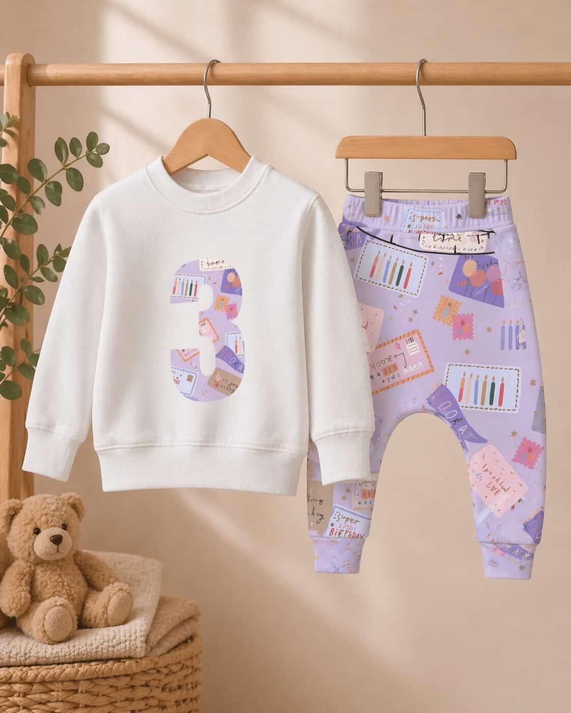 Purple Dot to Dot x JSD Collab Birthday Outfit – Embroidered Jumper & Leggings Set (6m–10y)