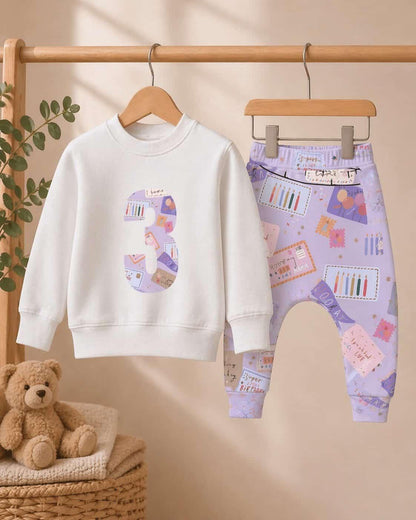 Purple Dot to Dot x JSD Collab Birthday Outfit – Embroidered Jumper & Leggings Set (6m–10y)