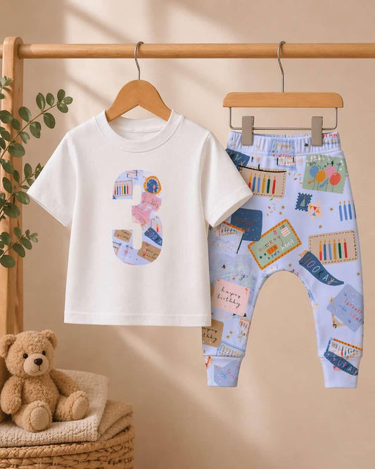 Blue Dot to Dot x JSD Collab Birthday Outfit – Embroidered Tshirts & Leggings Set (6m–5y - white tees up to 10y)