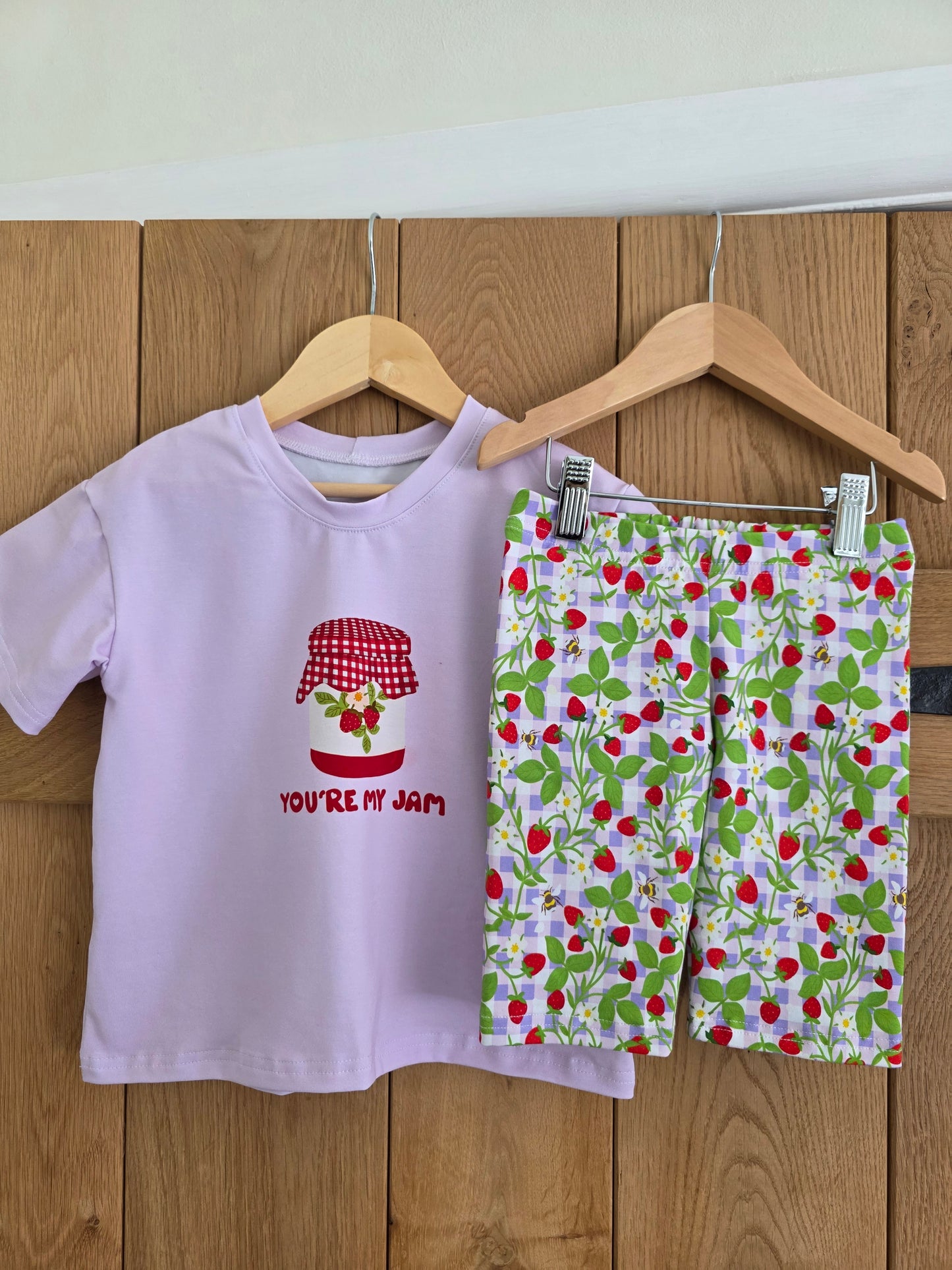 Shorts and PNG Tee Set | STRAWBERRY GINGHAM LILAC