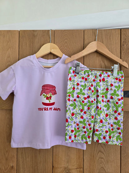 Shorts and PNG Tee Set | STRAWBERRY GINGHAM LILAC