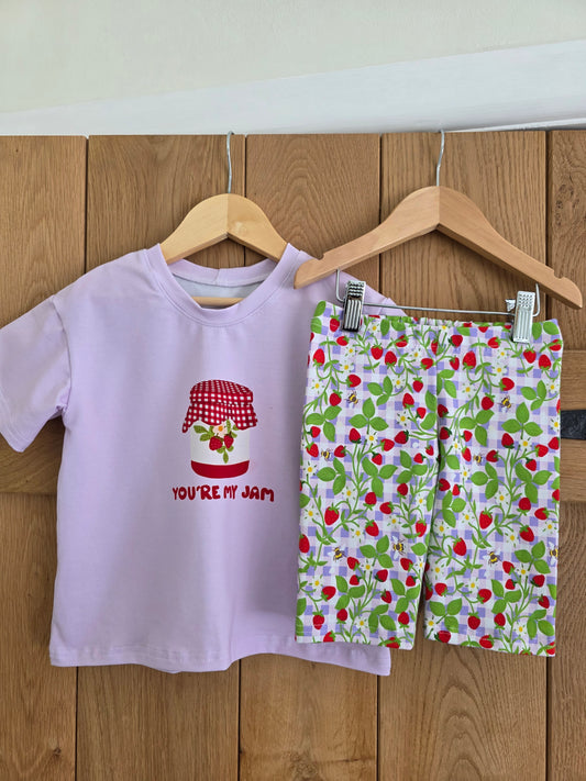 Shorts and PNG Tee Set | STRAWBERRY GINGHAM LILAC
